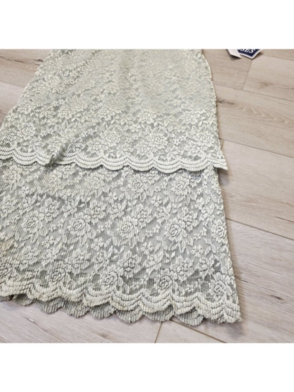 Vtg Helene Blake Pale Green Floral Lace Layered Tiered Stretch Dress Sz 12 - Picture 2 of 8